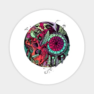 Blue Red Blend Skull and Dreamcatcher Circle Magnet